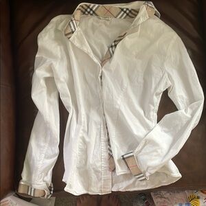 Burberry Ivory Shirt with Plaid Trim